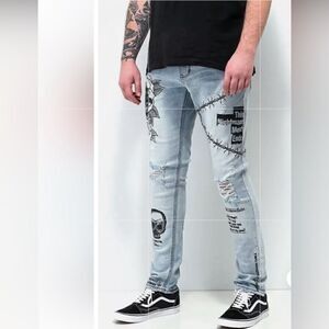 Ninth Rouge Hall 28 Graffiti Print Men’s Jeans(Size 28)